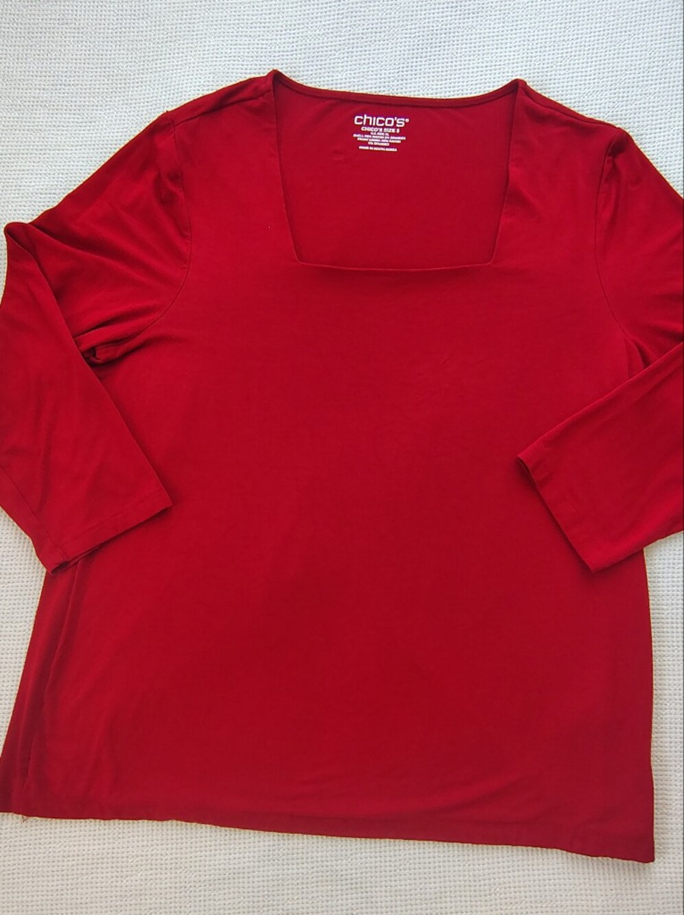 Chico's Red 3/4-Sleeve Square Neck Tee